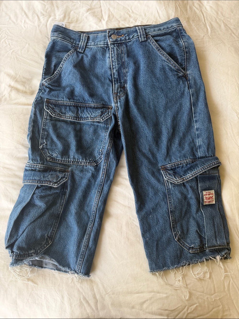 Levi's Blue Denim Cropped Cargo Jeans